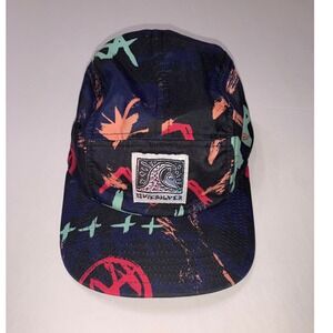 Quiksilver 5 Panel Camper Hat Black Multicolor Abstract Graphic Print Adjustable
